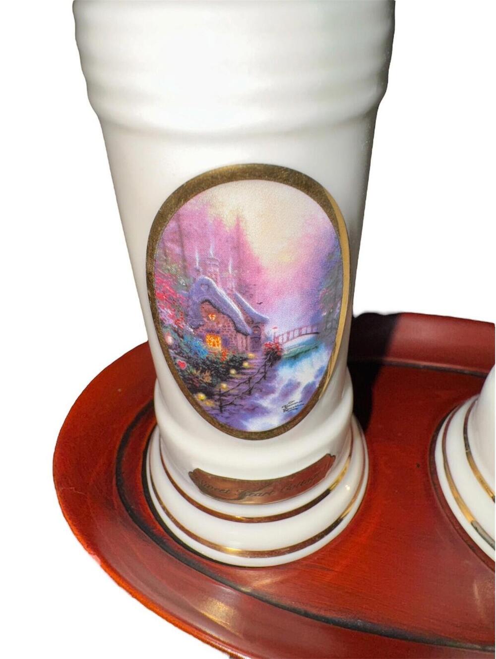 Thomas Kinkade Avon China Salt and Pepper Shakers with Tray Cottage Art Set - Picture 4 of 12